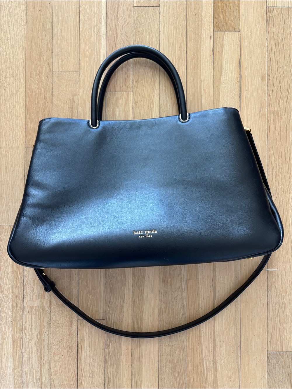 kate spade black leather top-handle GRACE satchel with handle strap
